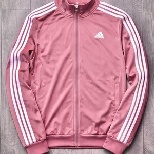 adidas Rose Pink Track Jacket with White Stripes